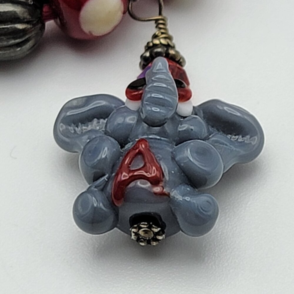 SX 925 Thai Polka Dot Glass Bead Letter A Elephant Pendant Cord Necklace 18" Adj - Picture 2 of 10